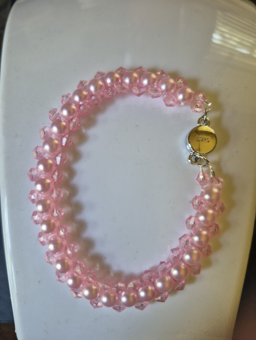 Handmade Pink Pearl Bracelet 7.5"